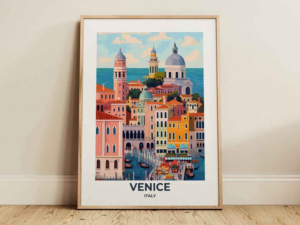 Venice Grand Canal with Colorful Waterfront Houses Travel Poster