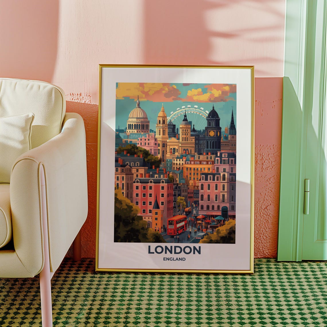 London Skyline St Pauls Dome Big Ben London Eye Red Bus Poster - Image 5