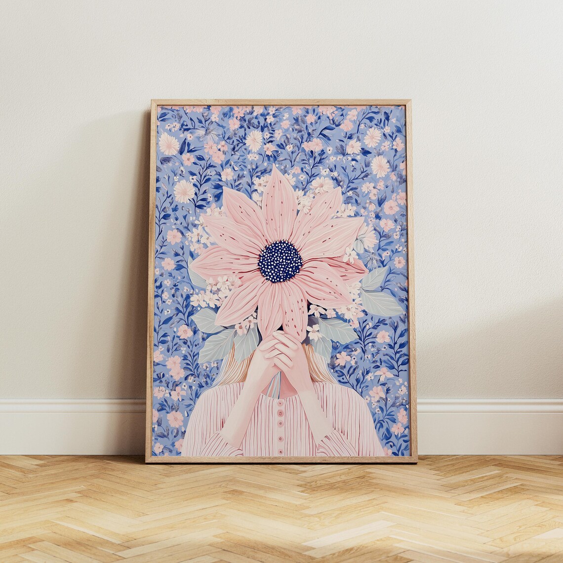 Woman Holding a Giant Pink Bloom Over Her Face Floral Art Poster - Image 5