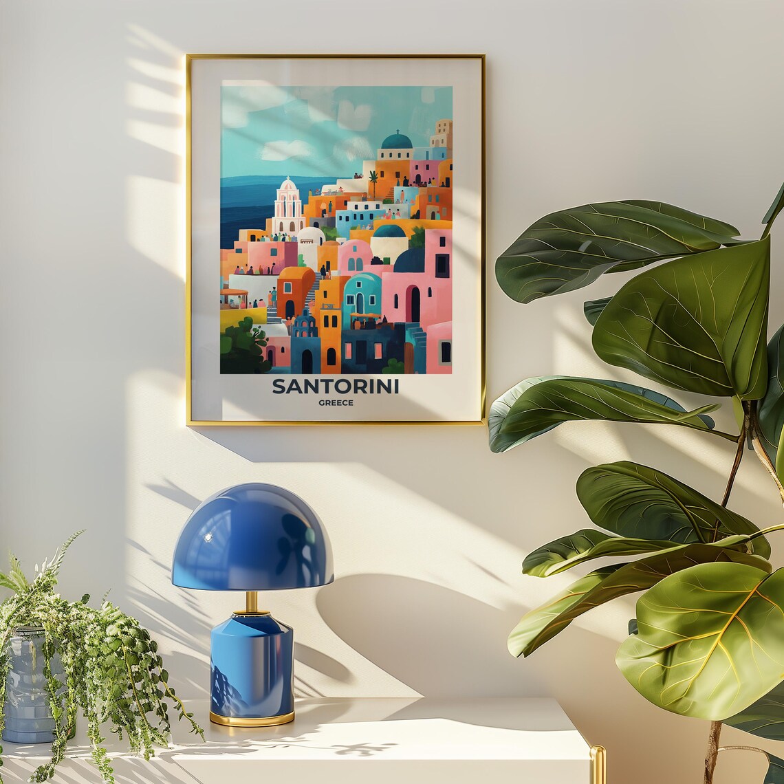 Santorini Cliffside Village in Dreamy Pastel Colors Travel Poster - Image 2