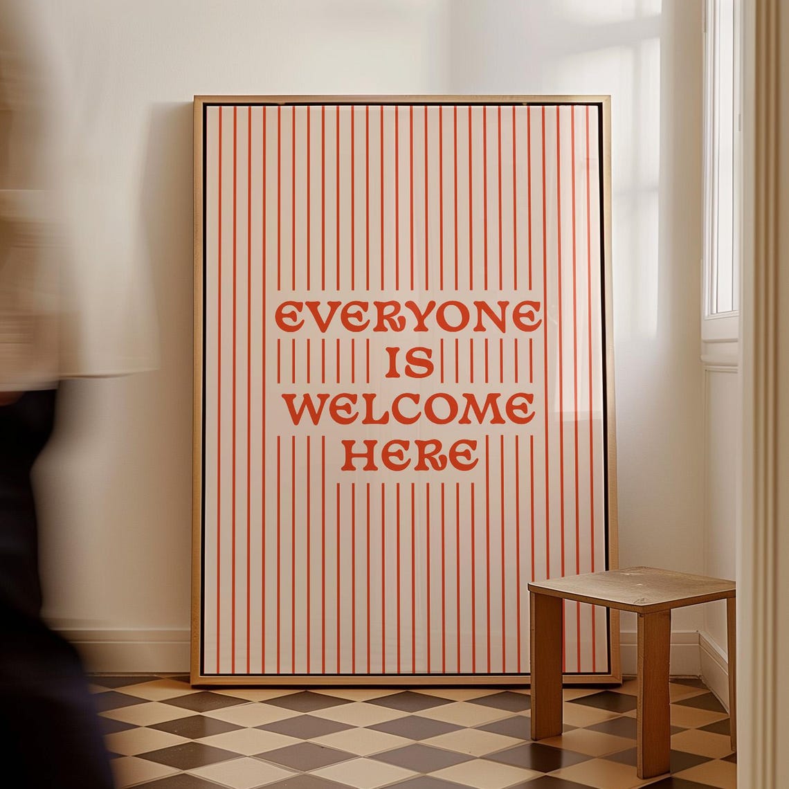 Everyone Is Welcome Here Red Striped Retro Typography Poster