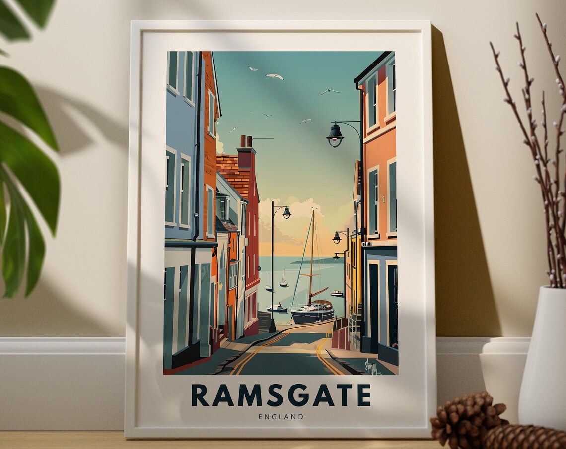 Ramsgate England Harbor Street Retro Travel Poster Sailboats Sea View