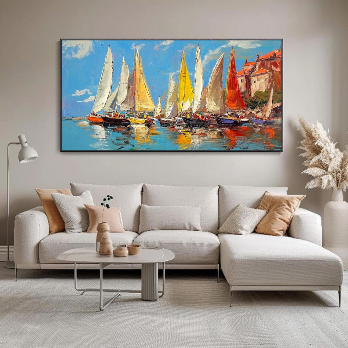 Impressionist Sailboat Regatta Harbor Colorful Sails Seascape Wall Art - Image 5
