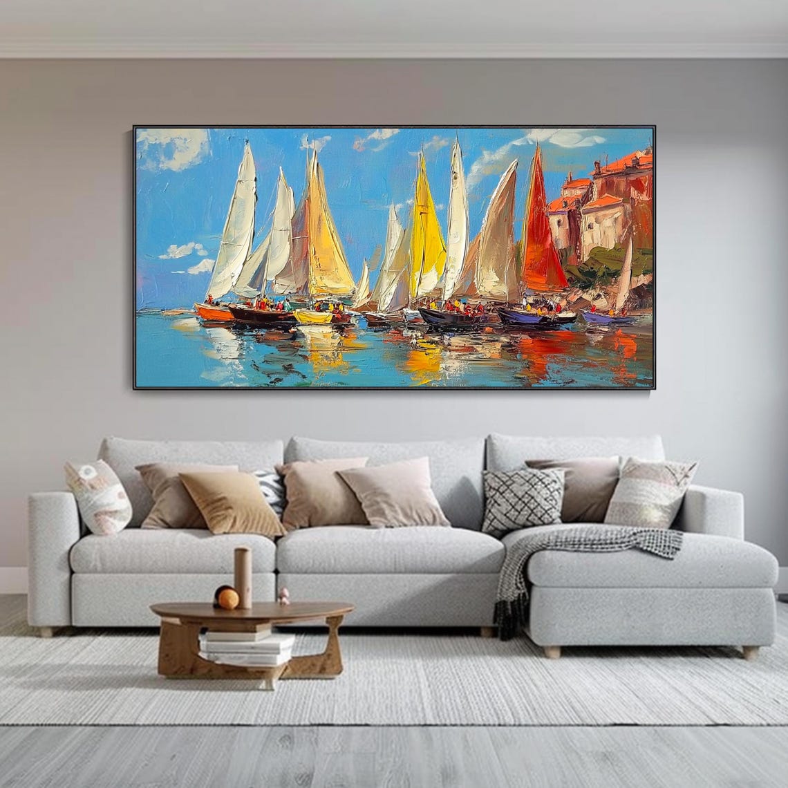 Impressionist Sailboat Regatta Harbor Colorful Sails Seascape Wall Art - Image 2