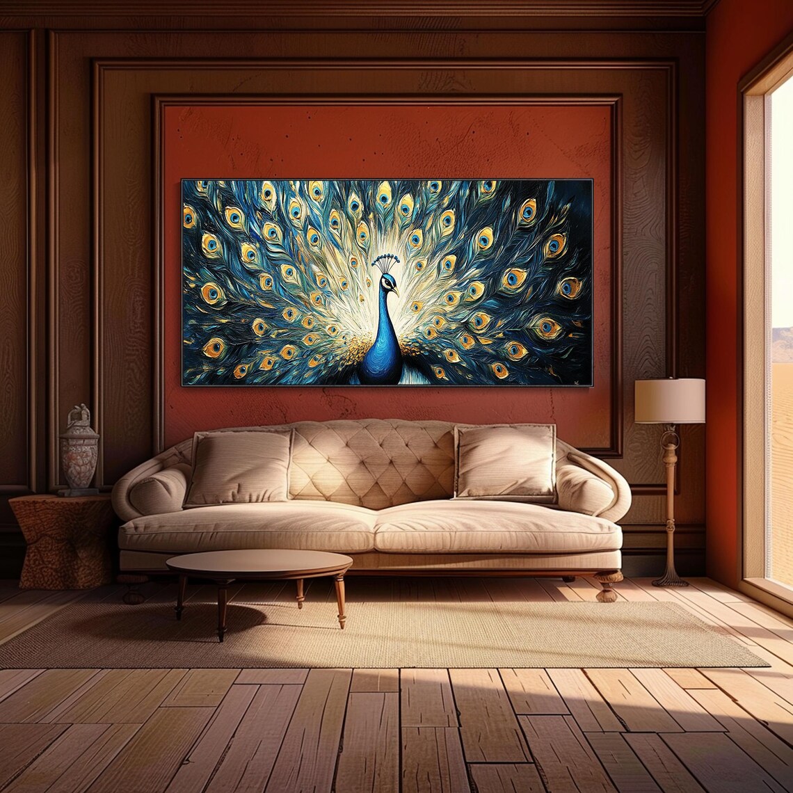 Peacock Oil Painting, Contemporary Wall Art Print - Image 2
