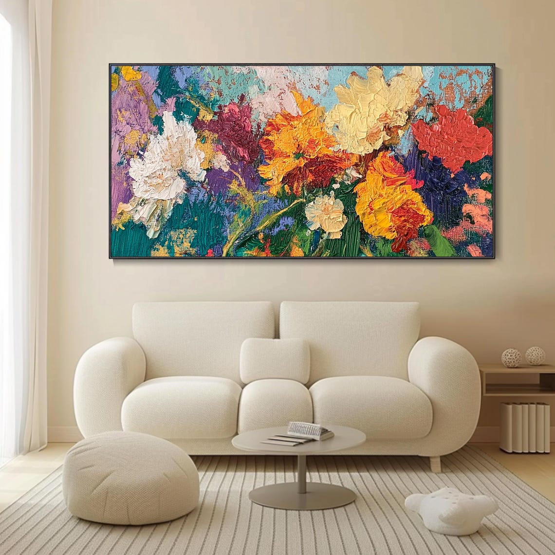 Bold Colorful Floral Bouquet Impasto Garden Flowers Wall Art - Image 5