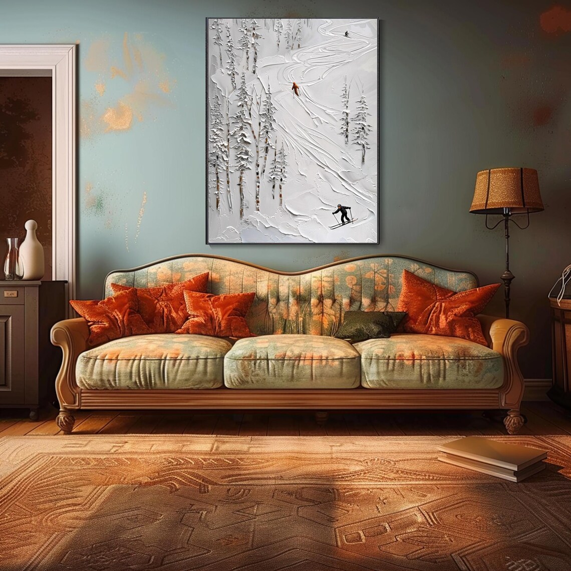 3D Ski Painting, Modern Winter Scenery Art Print - Image 4