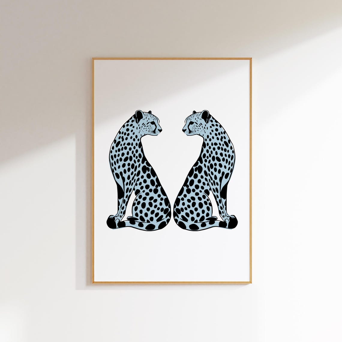 Cheetah Wall Art Animal Print Blue Poster Light Dorm Room Decor Funky