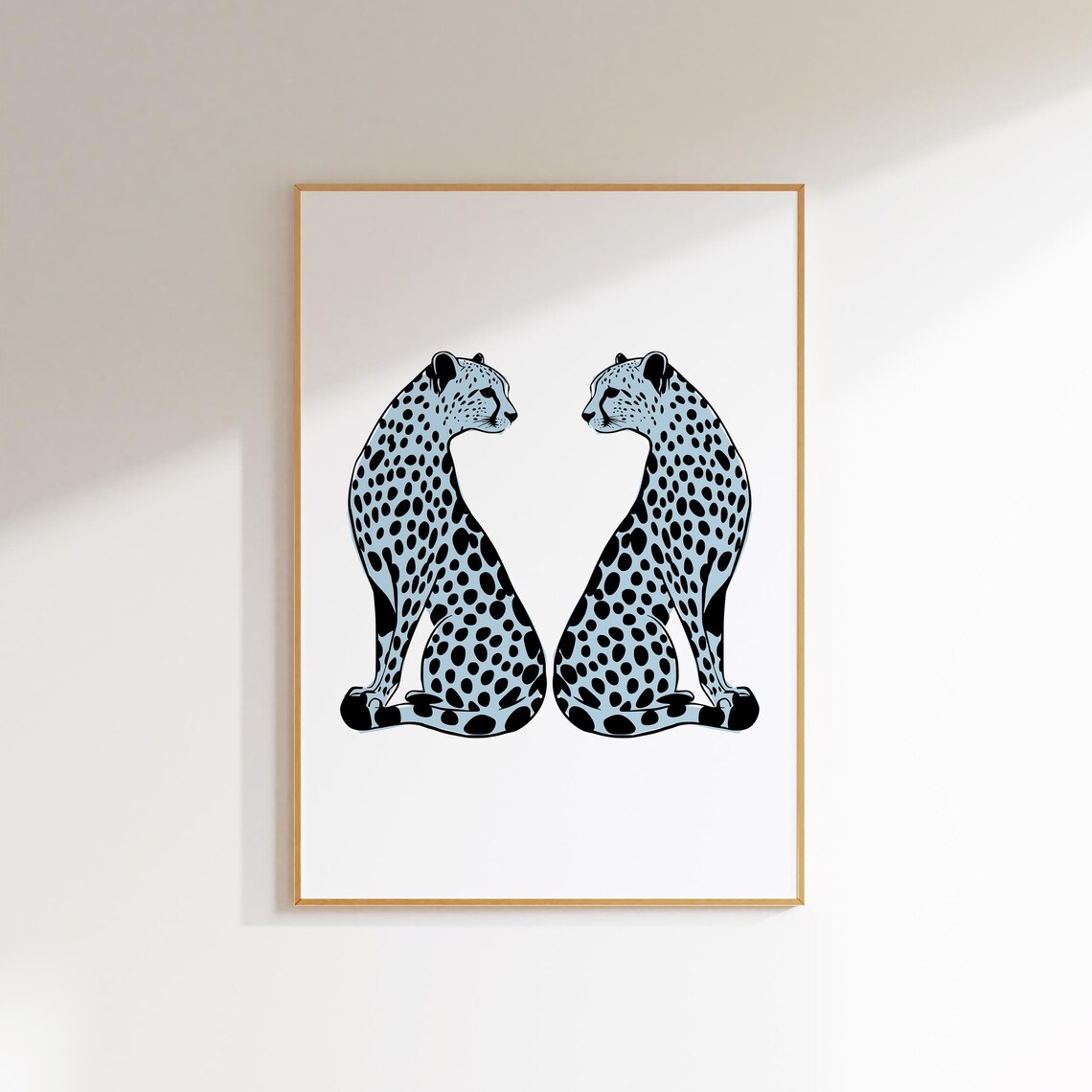 Twin Light Blue Leopard Symmetrical Minimalist Animal Art Poster