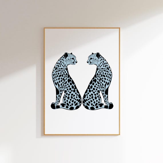 Cheetah Wall Art Animal Print Blue Poster Light Dorm Room Decor Funky