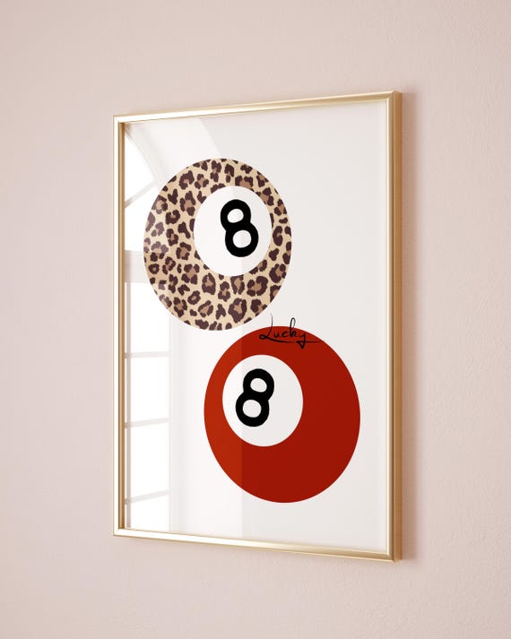Leopard Wall Art Eight Ball Print Lucky Girl Decor 8 Poster Retro