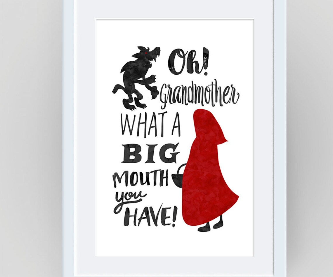 Red Riding Hood Book Quote Poster, Fairytale Art Print