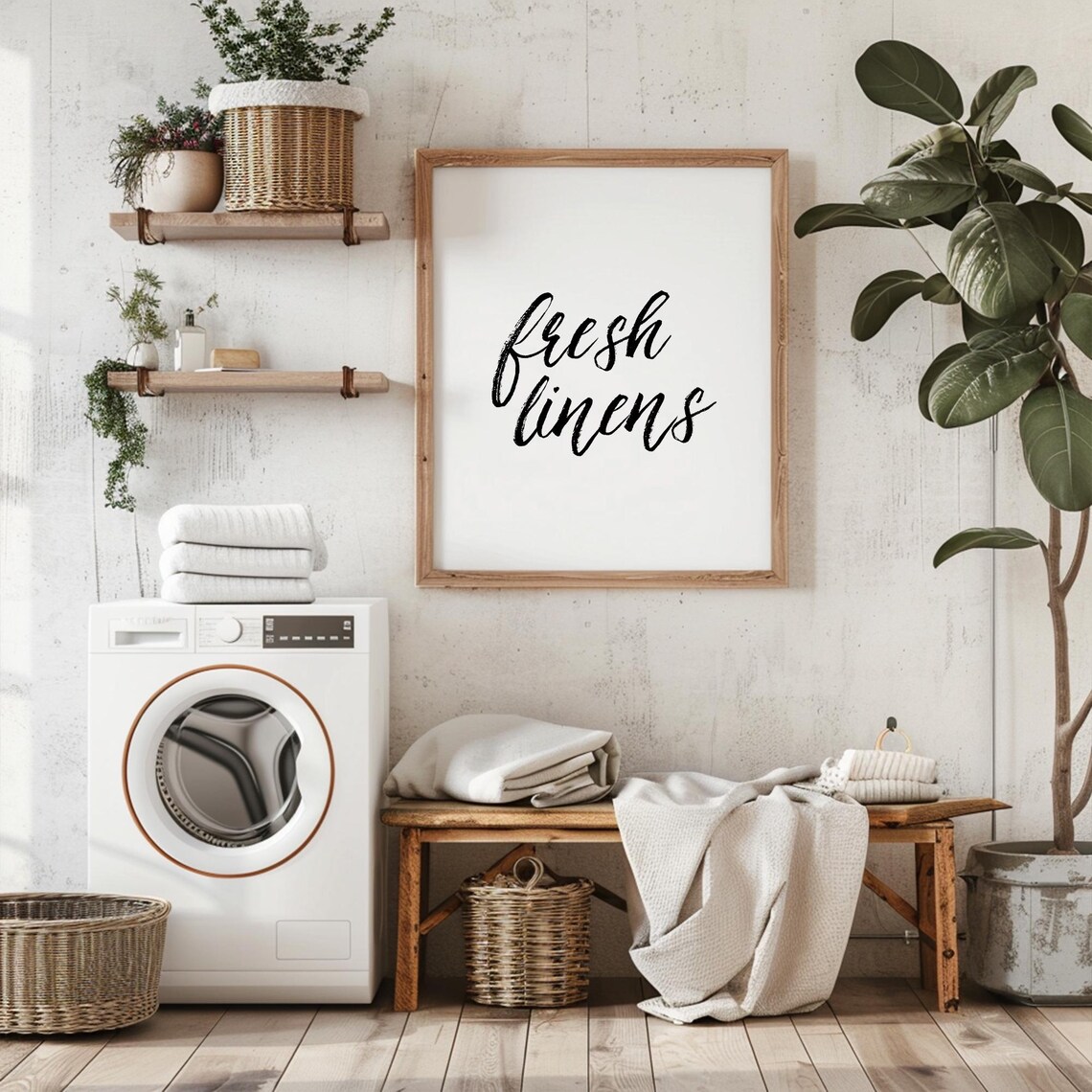 Fresh Linens Laundry Room Sign, Vintage Word Art - Image 2