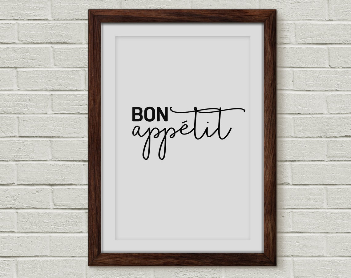 Bon Appetit Thin Script Elegant Kitchen Dining Black Quote Poster