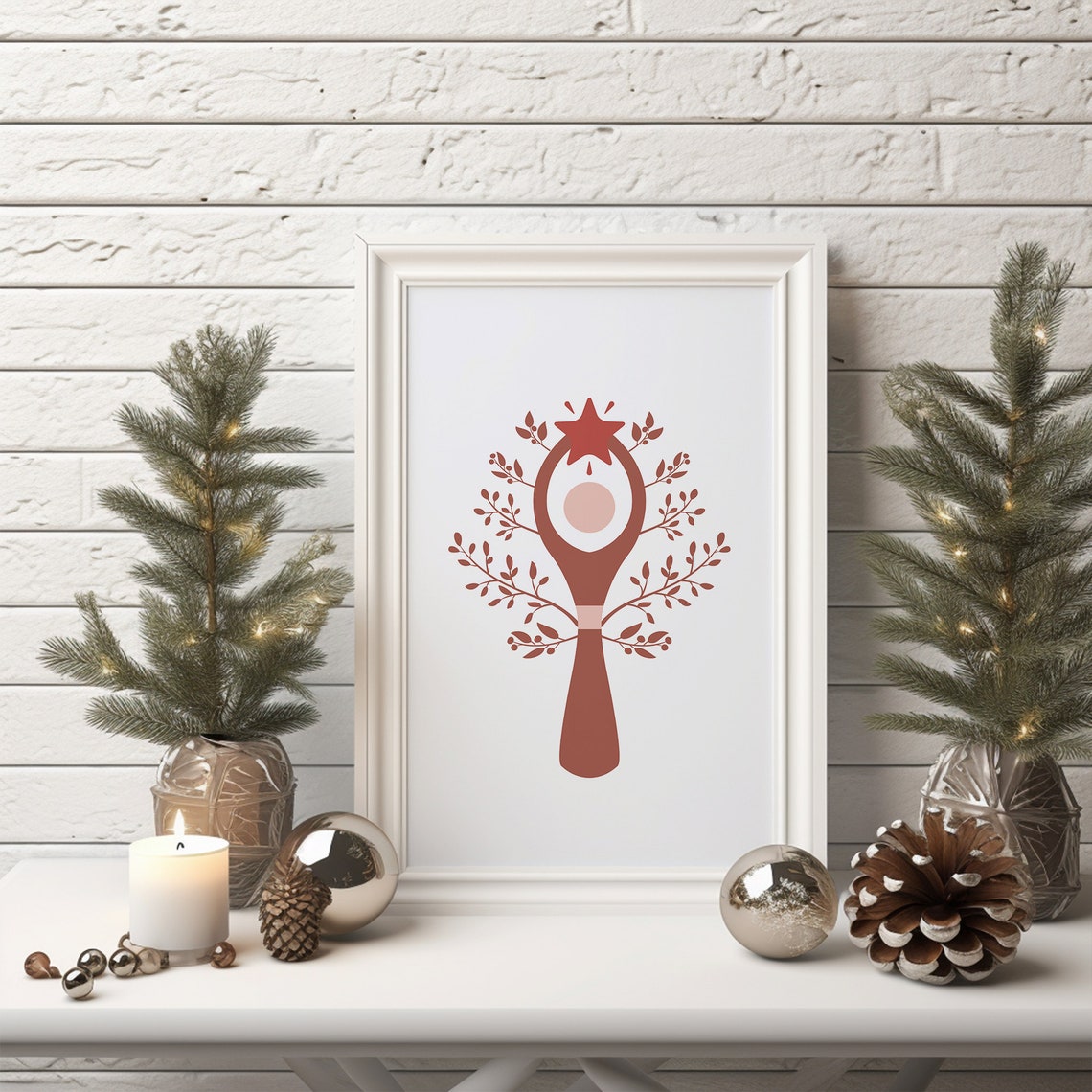 Scandinavian Reindeer Christmas Tree Ornament Rustic Nordic Poster