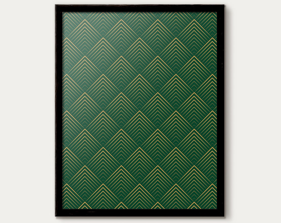 Emerald Green Art Deco Gold Chevron Pattern Geometric Abstract Poster
