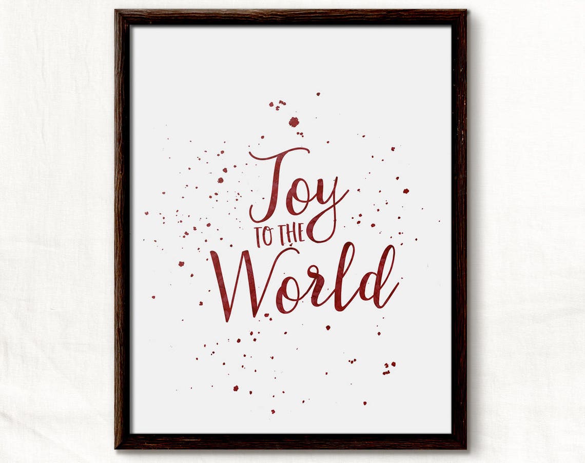 Joy to the World Christmas Carol Red Script Watercolor Quote Poster