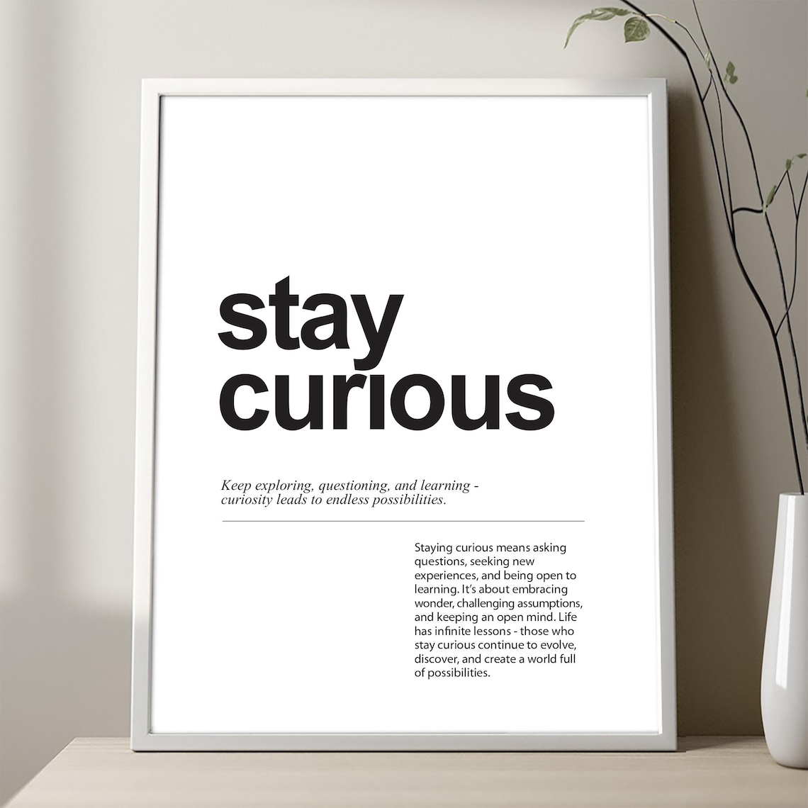Stay Curious Definition Minimalist Typography Art Print