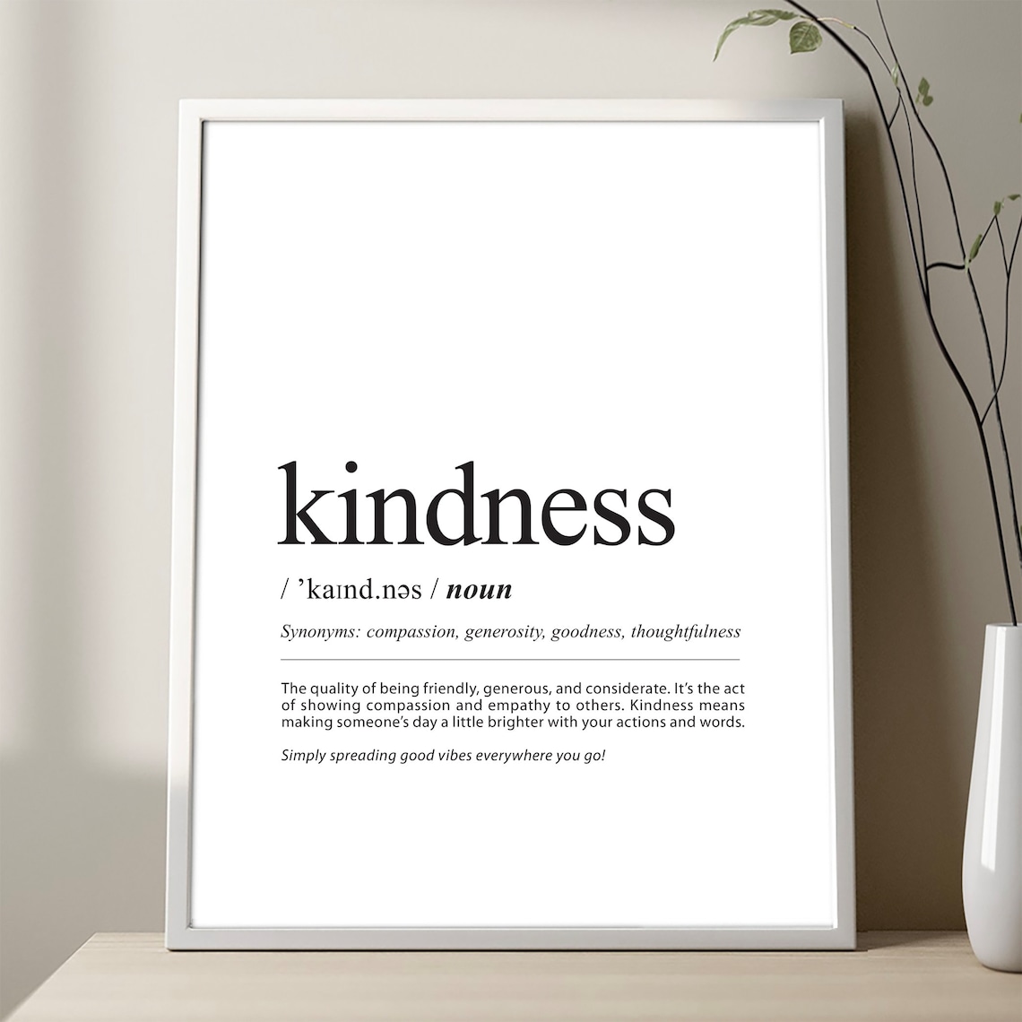 Kindness Definition Minimalist Dictionary Style Inspiration Gift Poster
