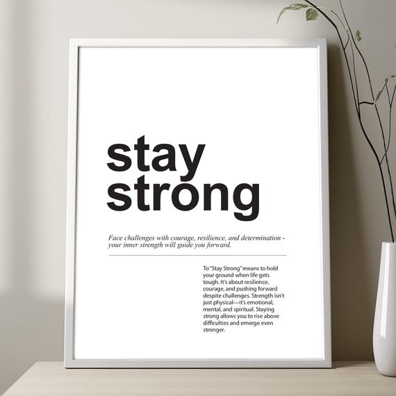 Stay Strong Definition Print Quirky Motivational Wall Art Chalkboard Blueprint Kraft Or White Background Minimalist Unframed Poster