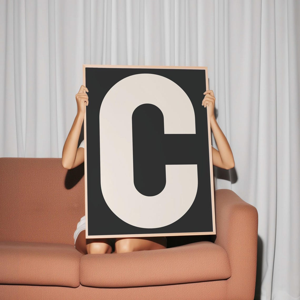 Giant Letter C Ivory on Black Retro Minimalist Typography Poster