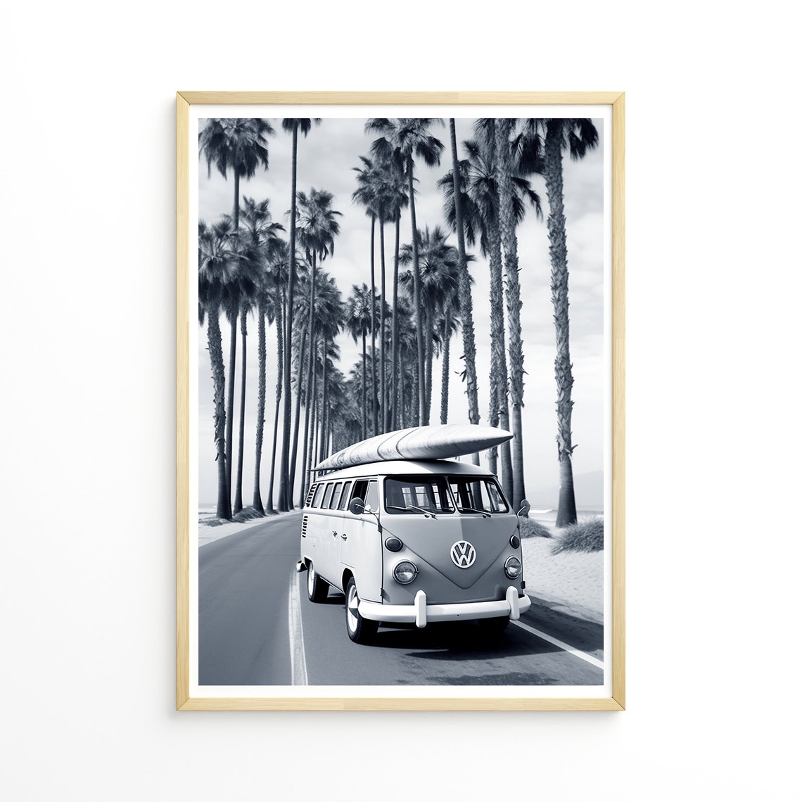 Black And White Art Beach Wall Art Boho Wall Decor Surfer Van Print Retro Van Print Art Art - Image 2