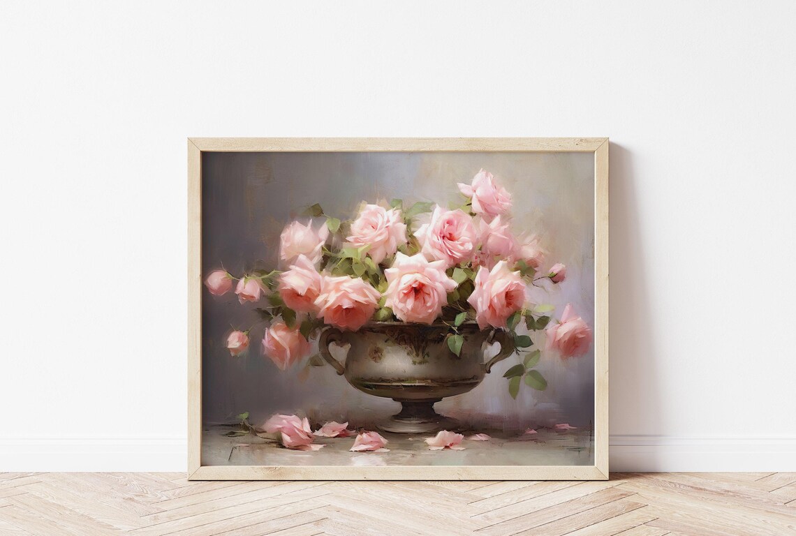 Floral Still Life Pink Roses Botanical Poster - Image 3