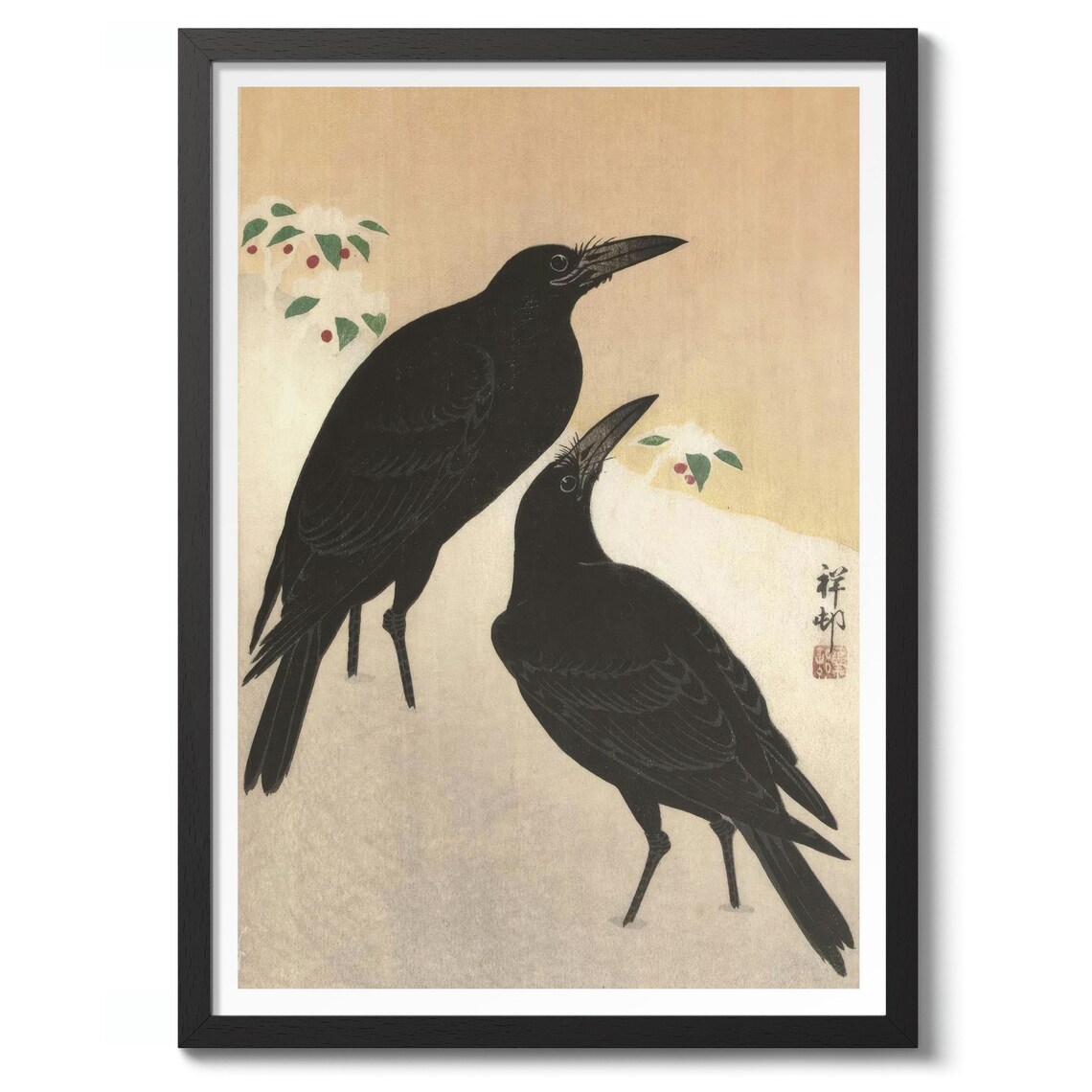 Crows In Snow By Ohara Koson Japanese Woodblock Art Print