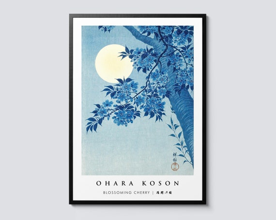Blossoming Cherry Portrait Print By Ohara Koson Traditional Japanese Woodblock Wall Art For Home Decor Ideal Moonlit Night Gift
