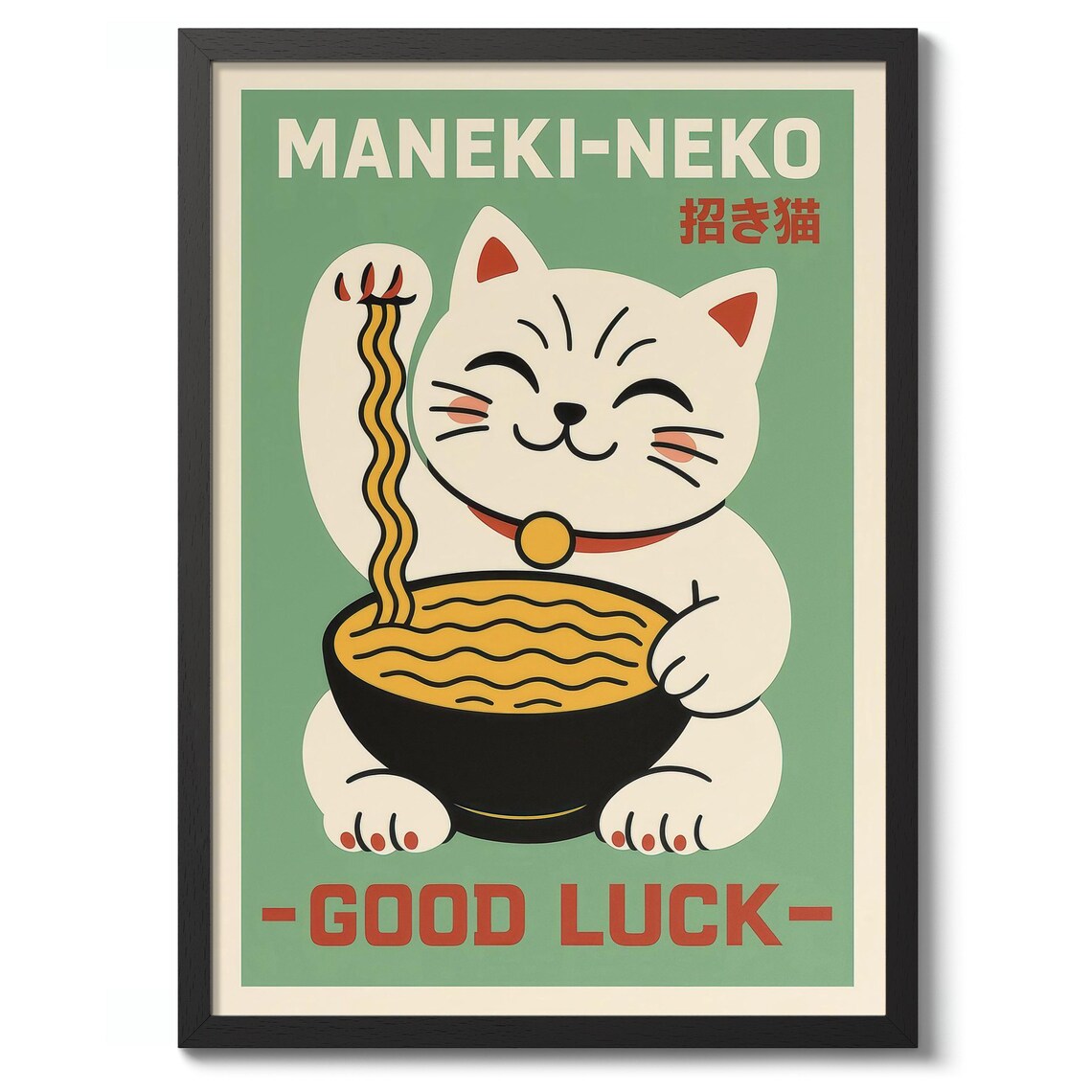 Maneki-Neko Lucky Cat Ramen Bowl Japanese Good Luck Art Print