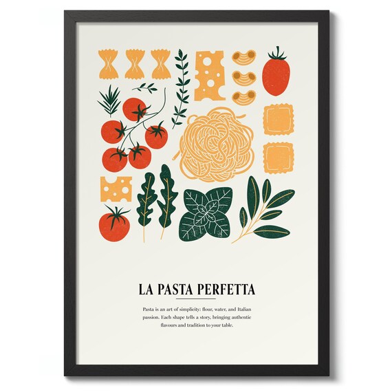 La Pasta Perfetta Italian Food Illustration Kitchen Wall Art
