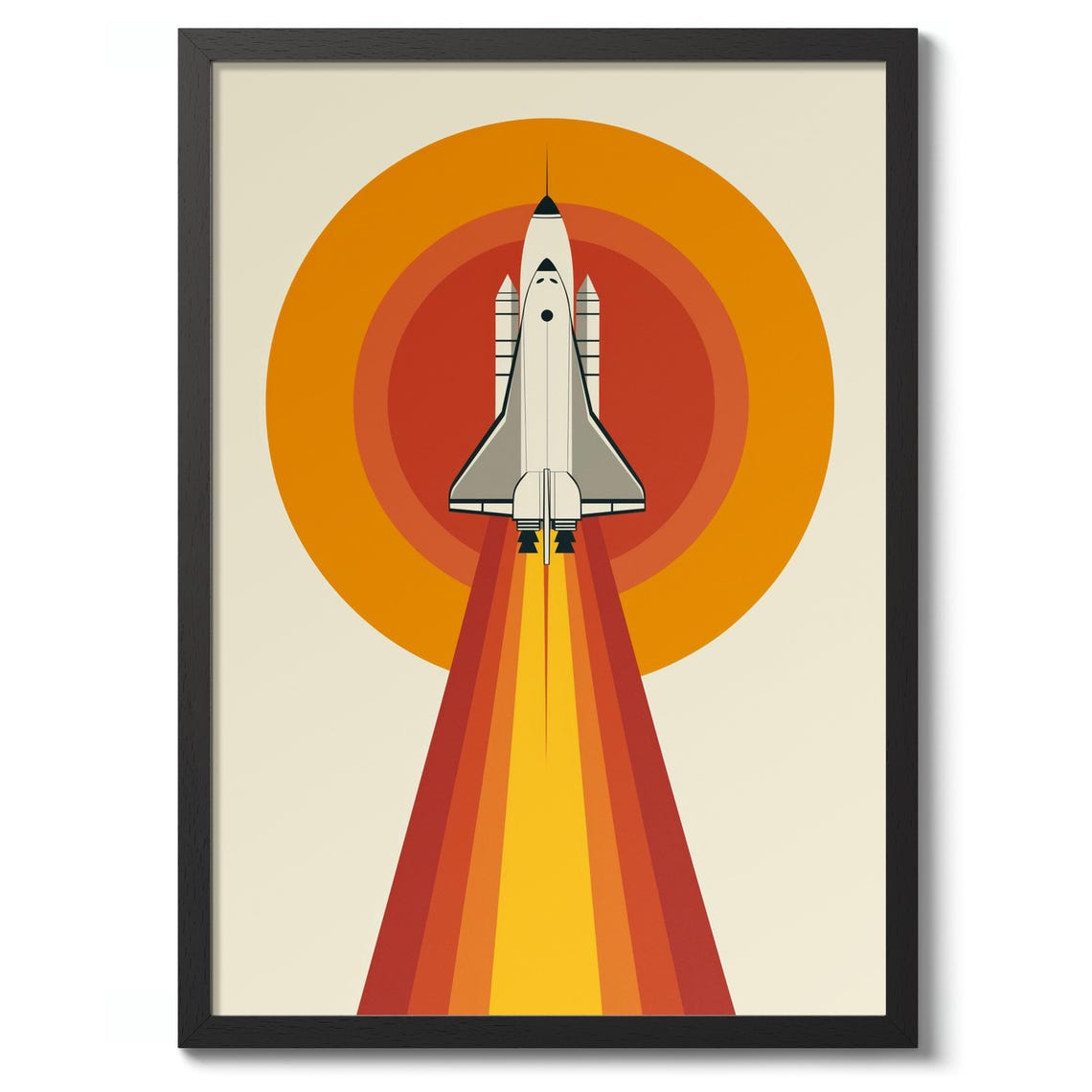 Retro Space Shuttle Launch Minimalist Mid Century Rocket Poster
