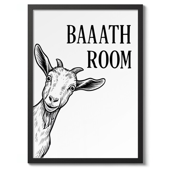 Baaath Room Funny Goat Sketch Pun Bathroom Typography Poster