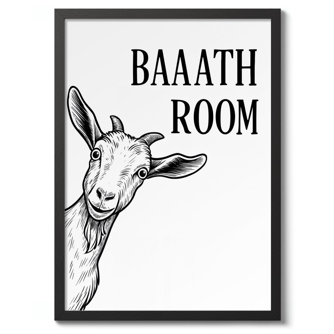 Baaath Room Funny Goat Sketch Pun Bathroom Typography Poster