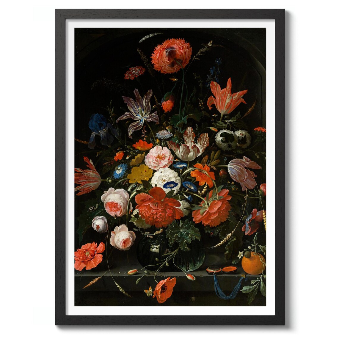 Abraham Mignon Flowers Glass Vase Dutch Golden Age Still Life Poster
