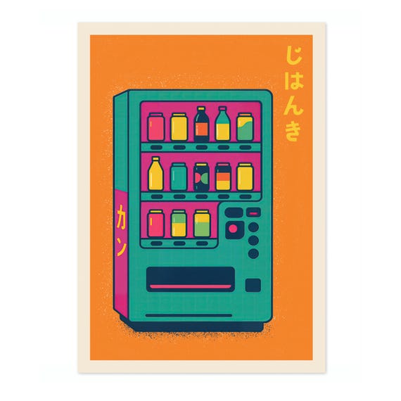 Vending Machine Graphic Illustation Print Vintage Japanese Poster Food Drink Wall Art Decor