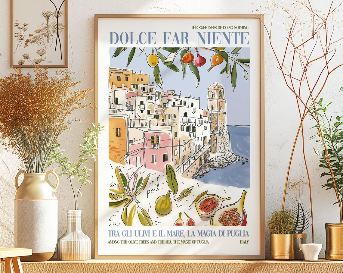Dolce Far Niente Puglia Coast Poster Fig Olive Illustrations Italy