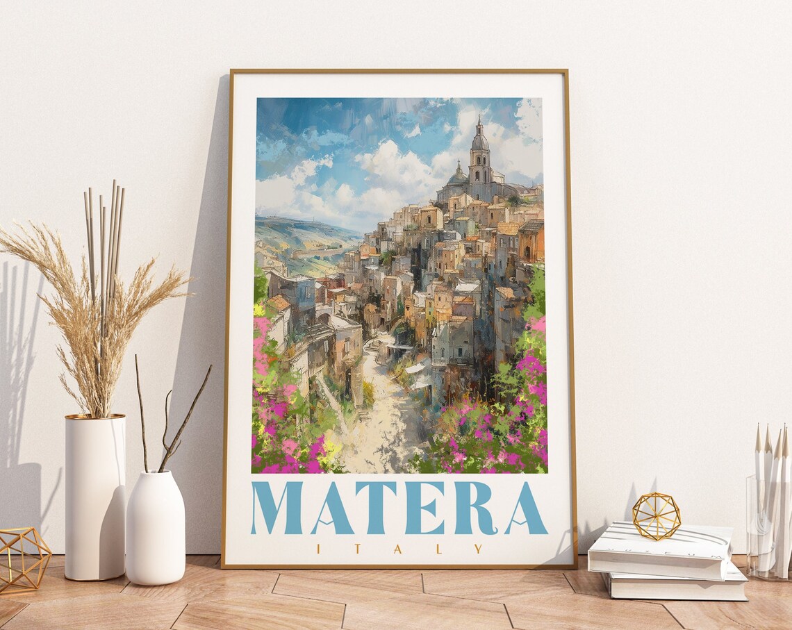 Matera Italy Travel Poster, Italian Landscape Home Decor