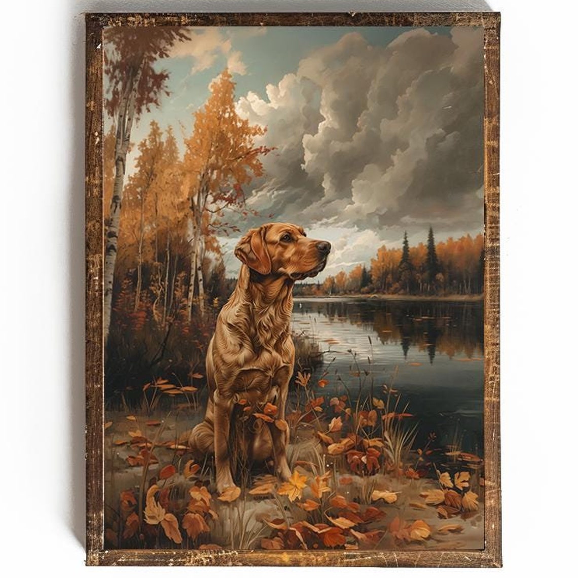 Red Fox Labrador Retriever By Autumn Lake Hunting Cabin Print