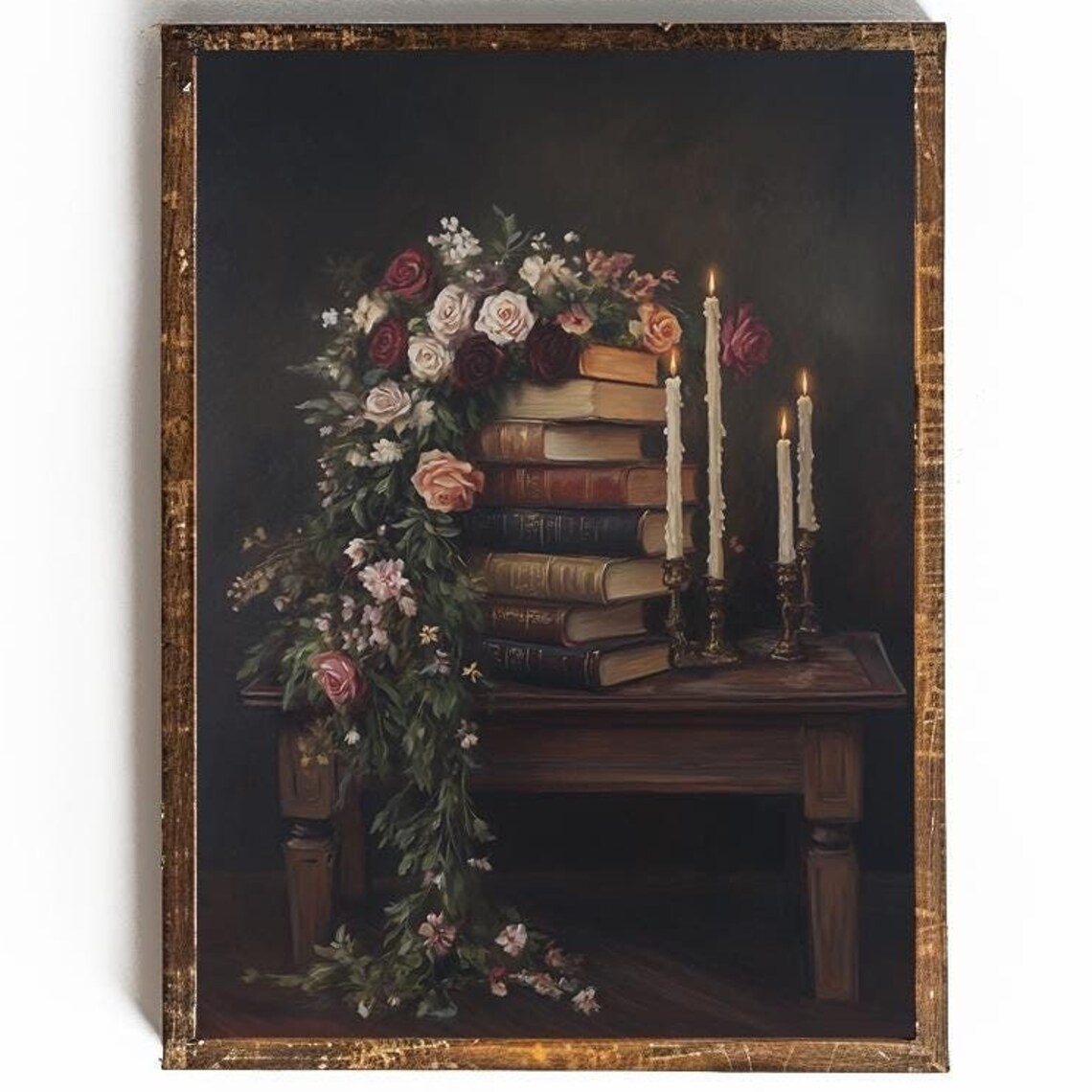 Dark Academia Moody Floral Book Wall Art Print - Image 3