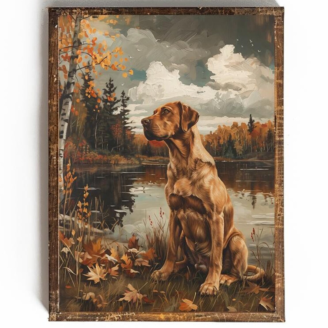 Red Labrador Retriever By Autumn Lake Wildlife Portrait Art Poster