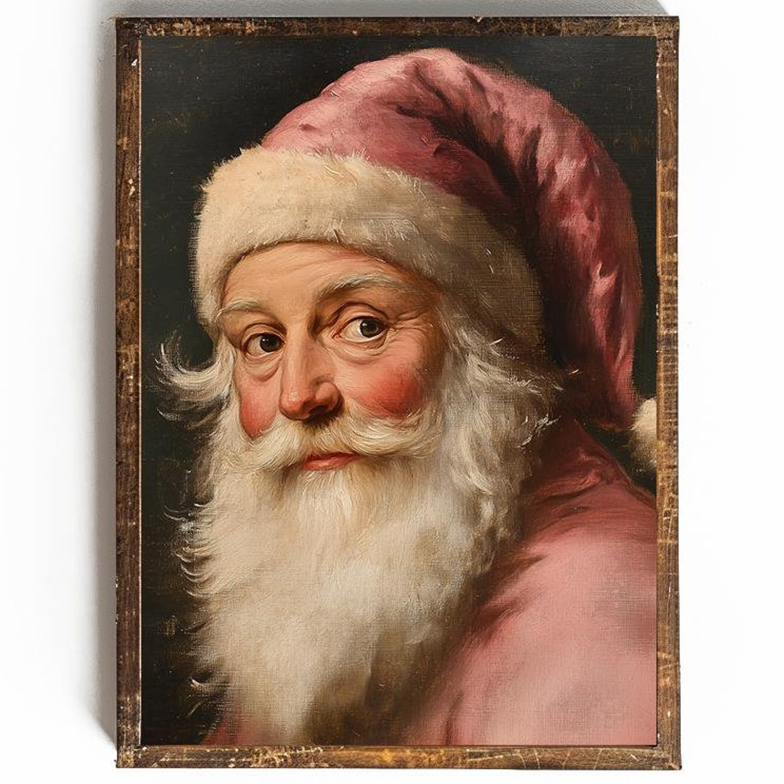 Close Portrait of Pink Santa with a White Beard Christmas Poster