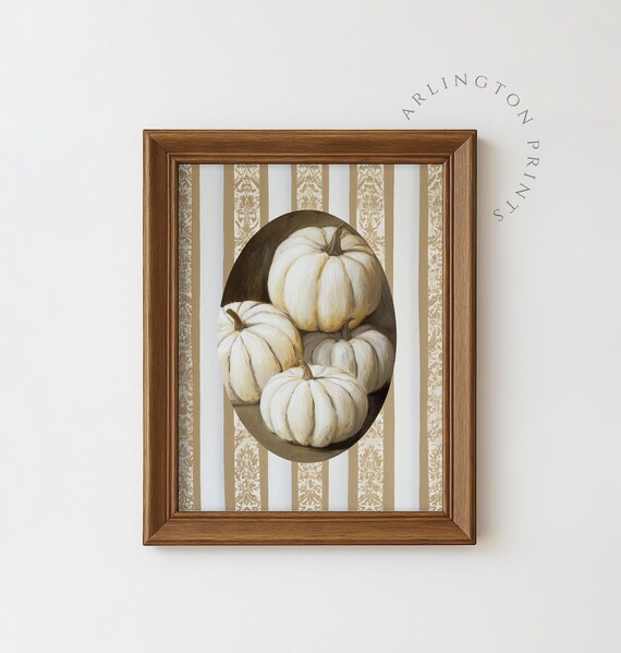 Farmhouse Pumpkin Wall Art Thanksgiving Rustic Neutral Fall Decor Harvest White Painting 102