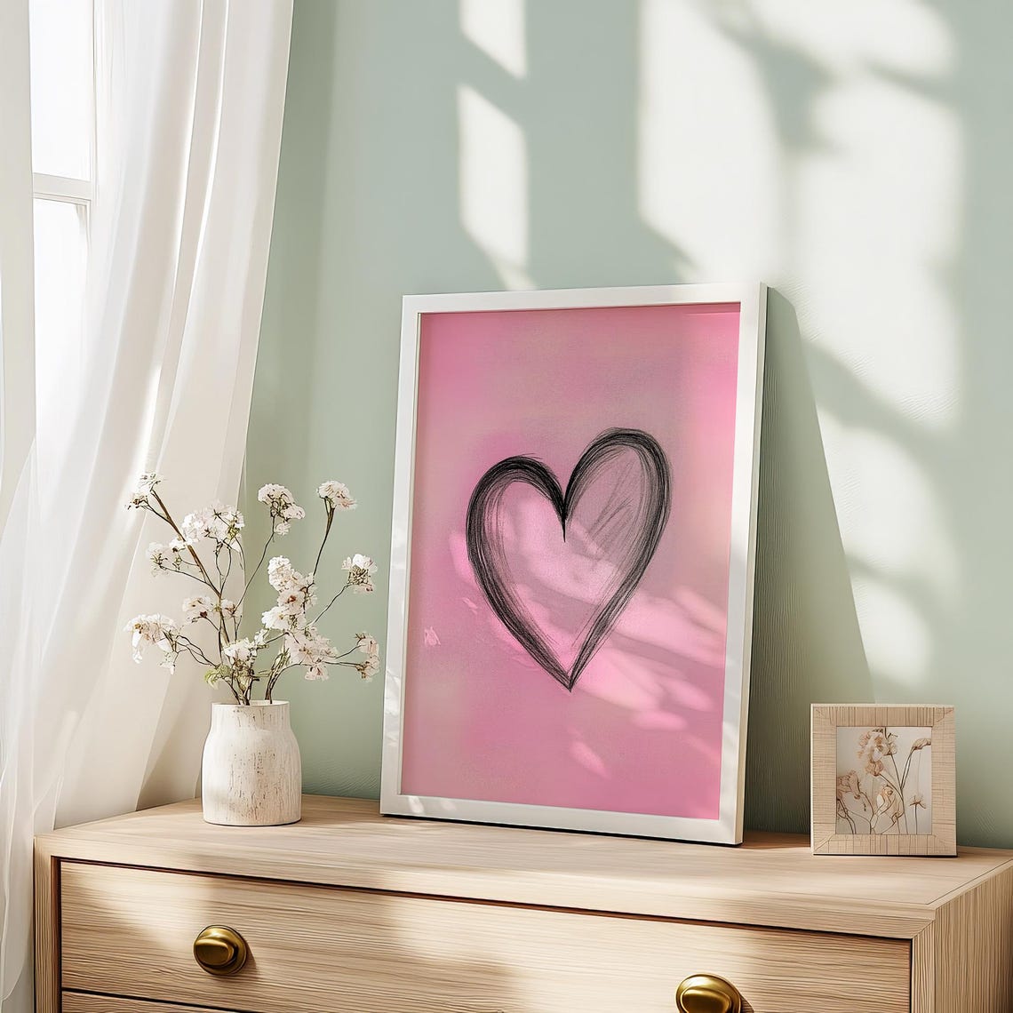Hand Drawn Scribble Heart Pink Minimalist Valentine Art Poster - Image 2