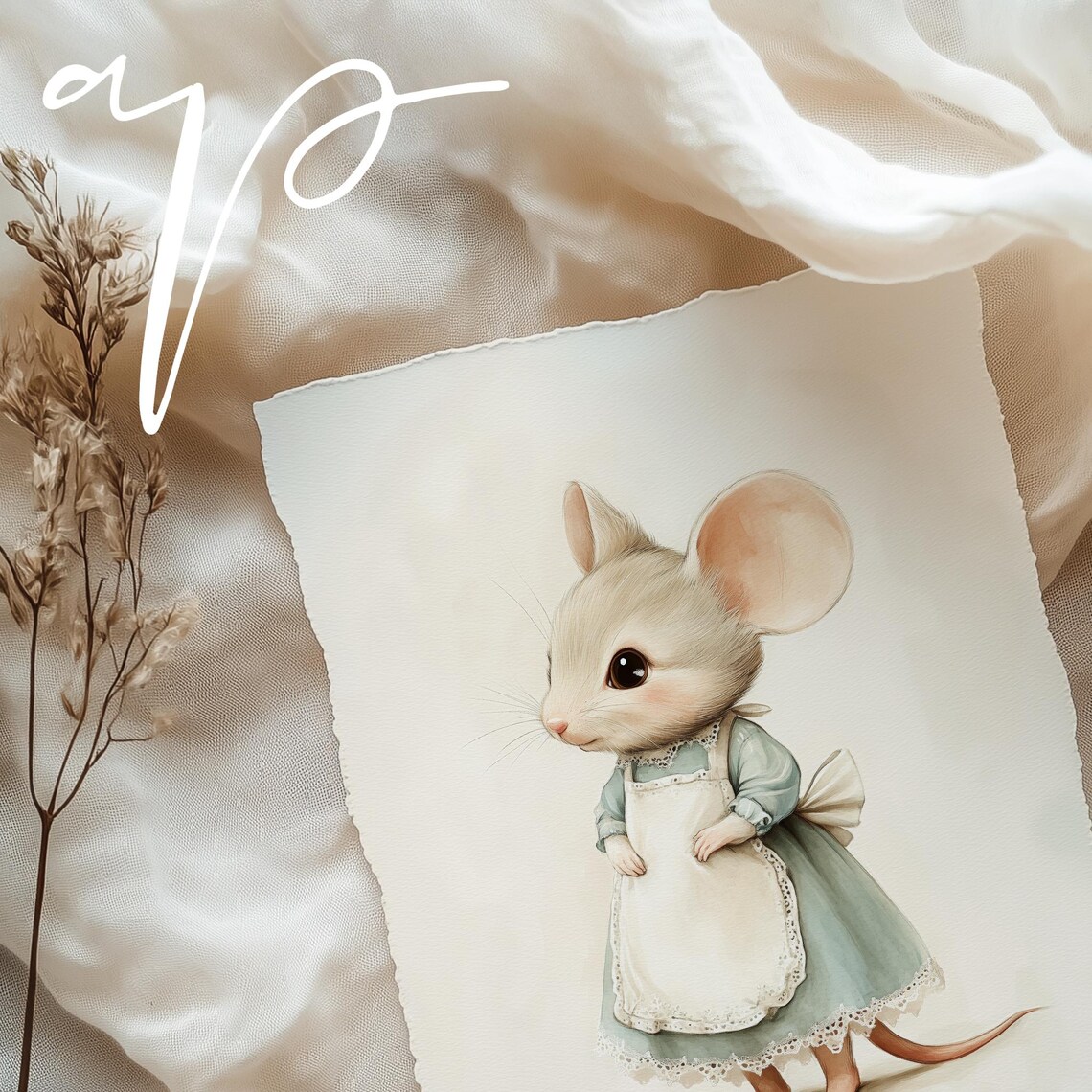 Cute Mouse In Blue Dress Vintage Storybook Nursery Animal Poster - Image 4