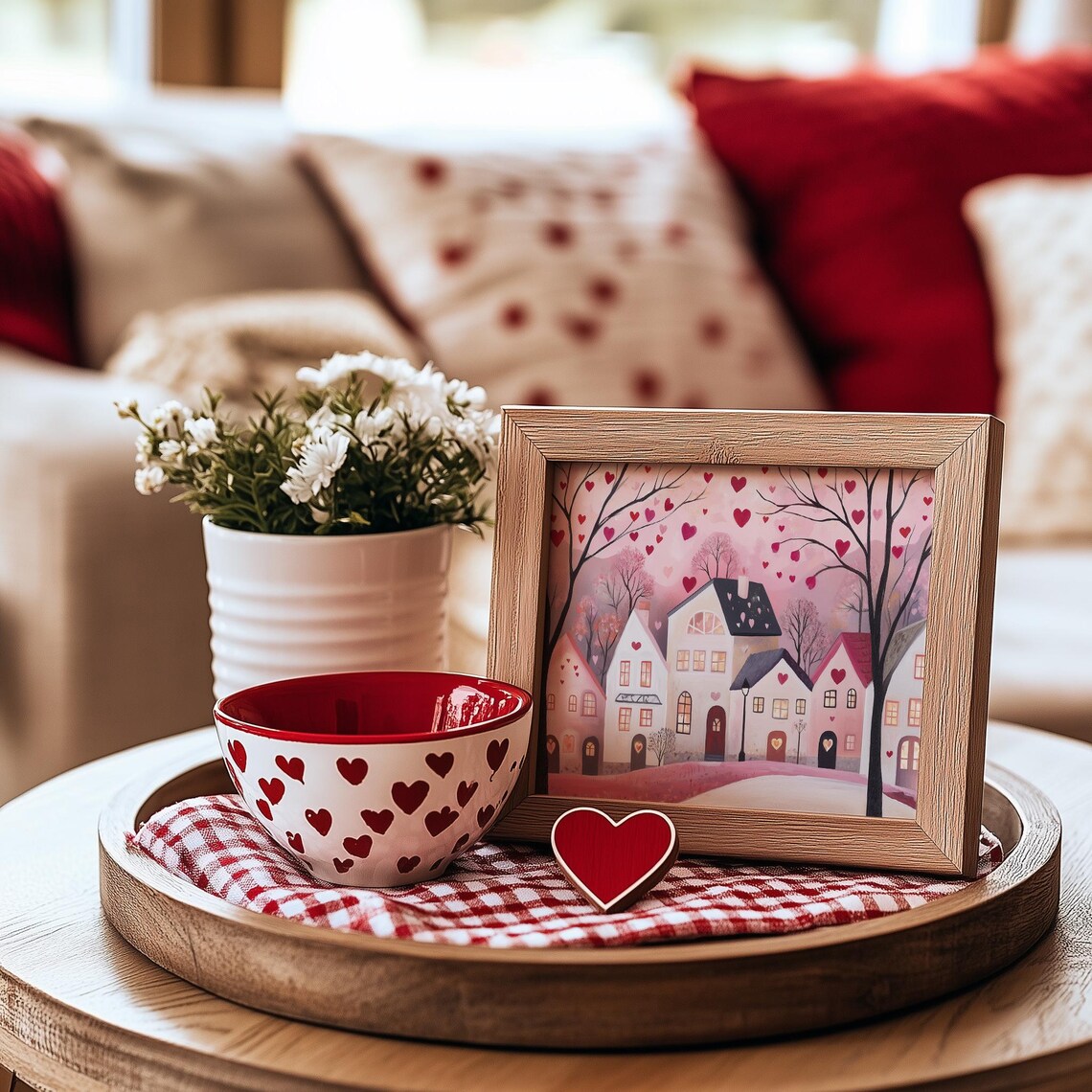 Pink Valentine Street With Cozy Houses And Floating Hearts Poster - Image 4