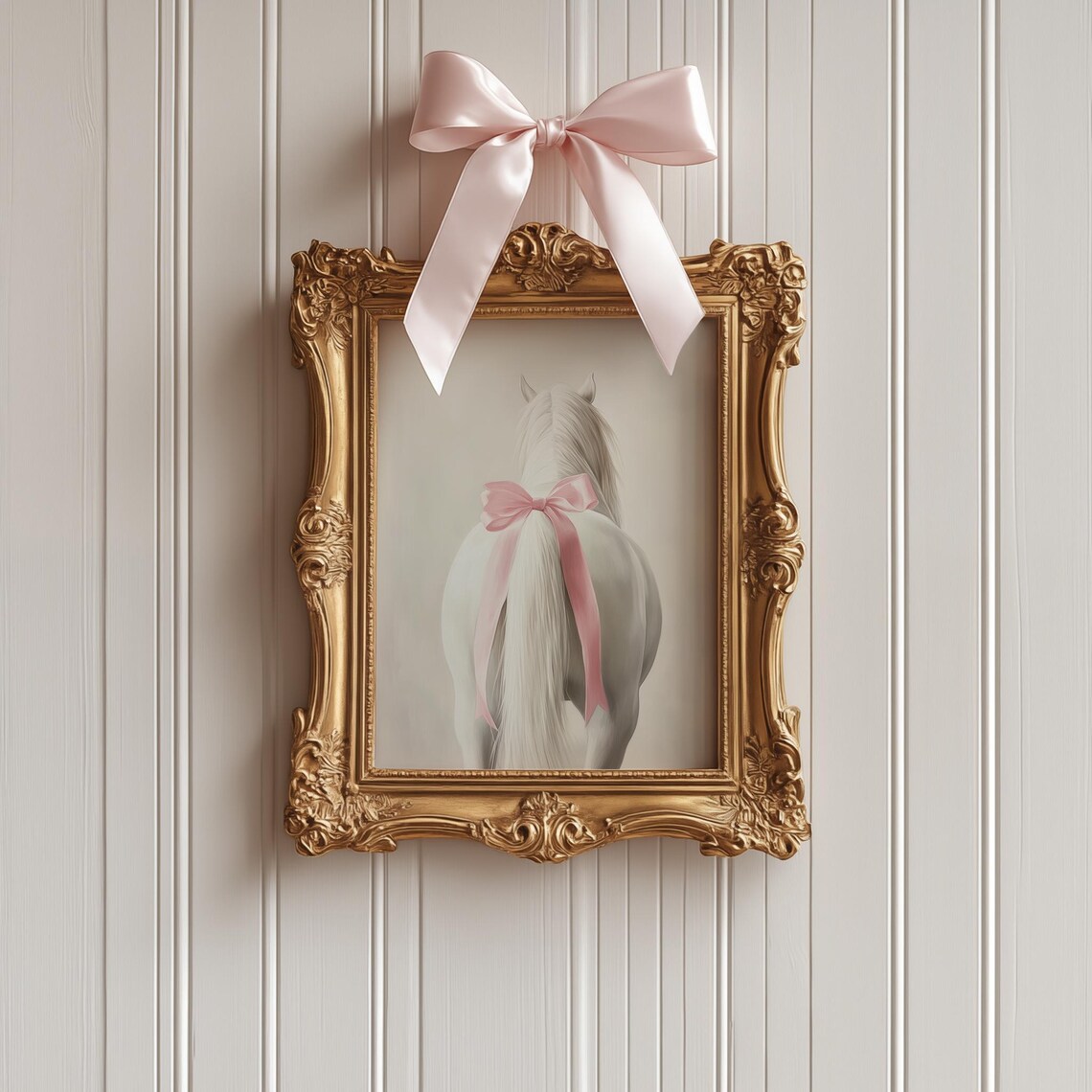 Coquette White Horse Print, Pink Bow Western Art - Image 6