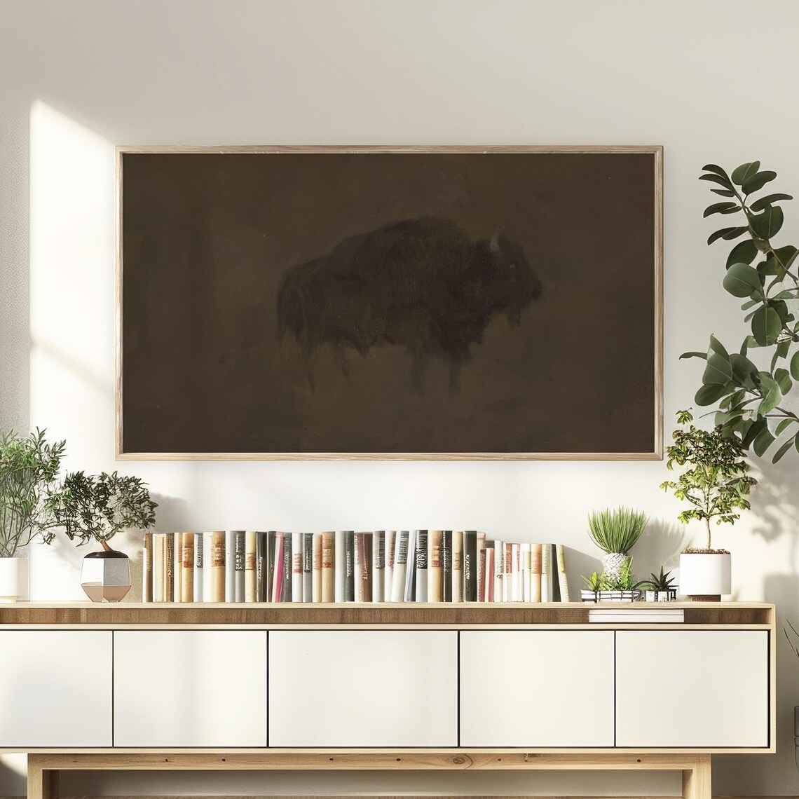 Bison Buffalo Dark Mist Moody Antique Western Wildlife Art Poster - Image 2