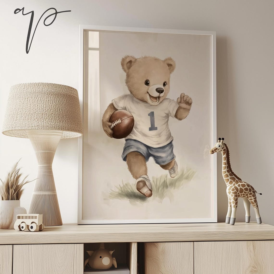 Boys Nursery Sports Wall Art Bear Football Print Nursery Teddy Bear Art Kids Room Childrens Room Neutral Art T449 - Image 3