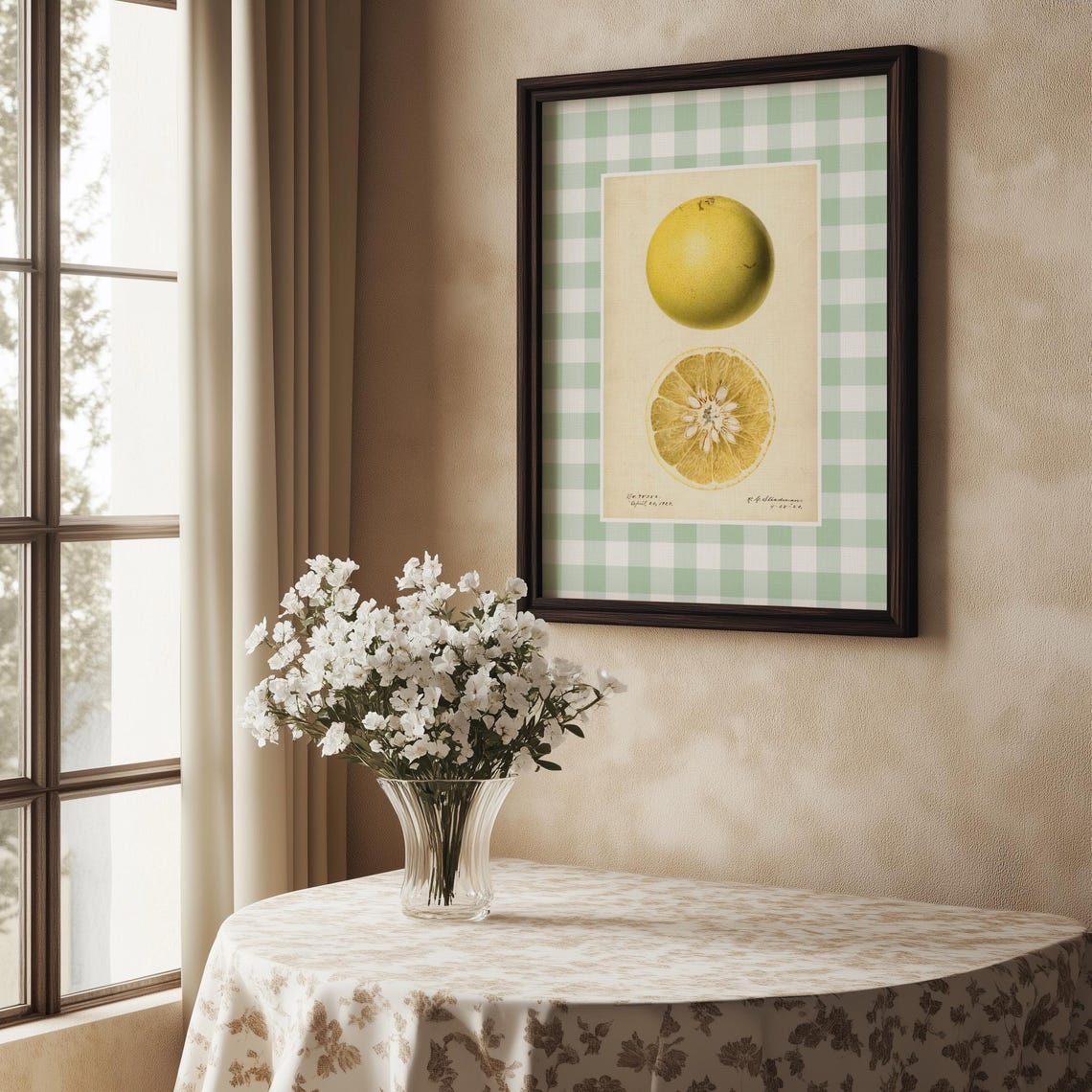 Vintage Grapefruit Botanical Illustration Green Gingham Kitchen Poster - Image 5